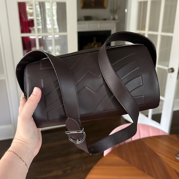 Vintage Salvatore Ferragamo Chocolate Brown Vinyl Barrel Bag - Picture 1 of 7